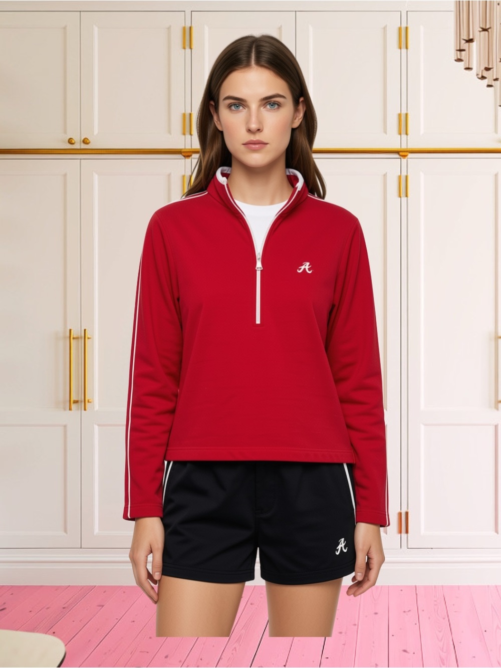 Antigua For Women Crimson Quarter-Zip Performance Pullover Sz- Large